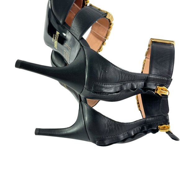 $890 MOSCHINO Milano Black Leather Logo Letter Strappy Sandals Italy 36 - 6US - Picture 10 of 12